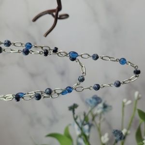 BLUE BEADED SILVER LINK CHAIN NECKLACE